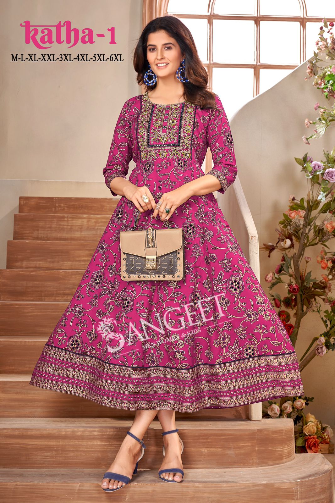 Katha 1 By Sangeet Embroidery Rayon Plus Size Long Kurtis Wholesale Price In Surat